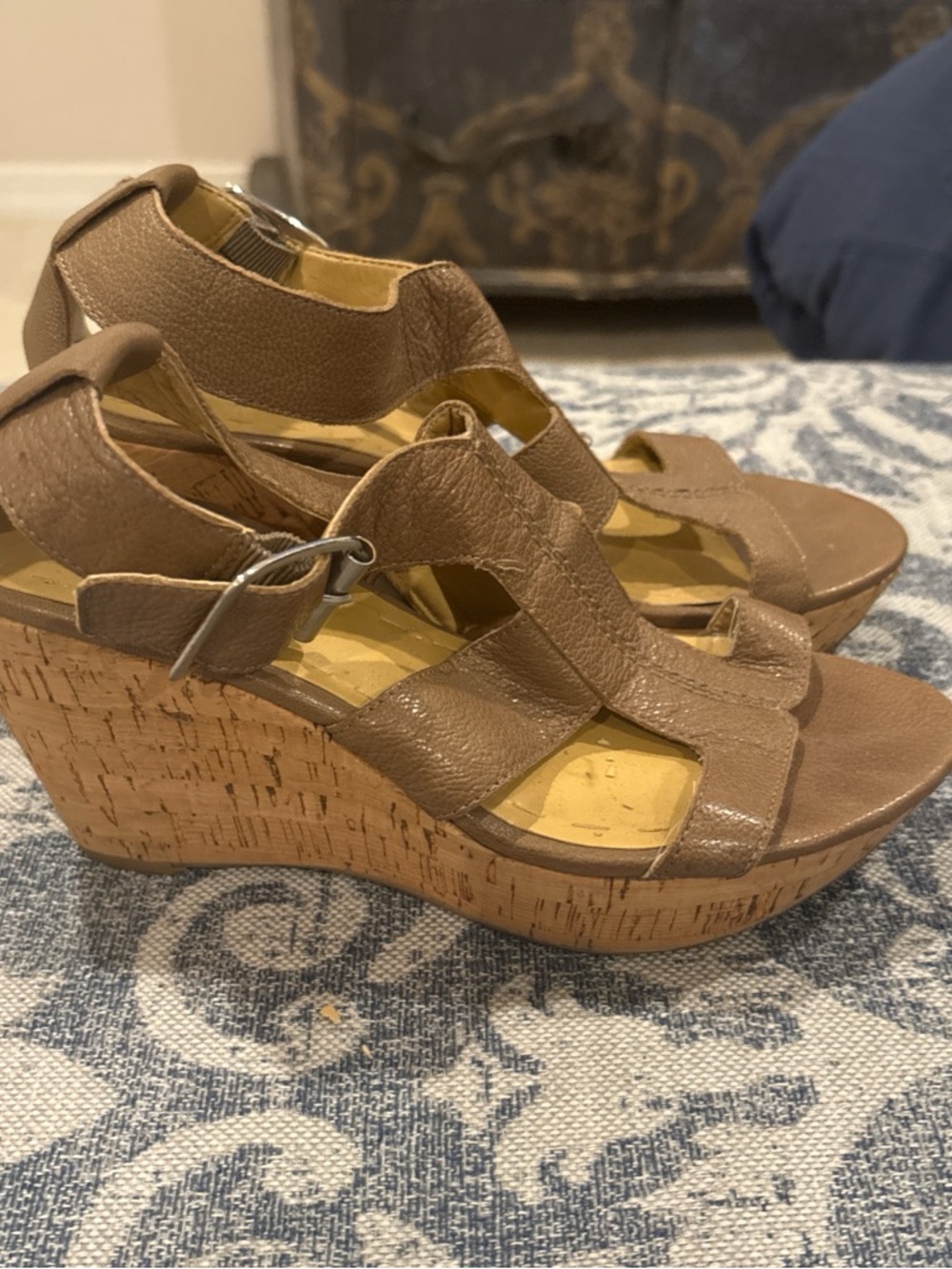 Nine West Taupe Cork Wedge Sandals